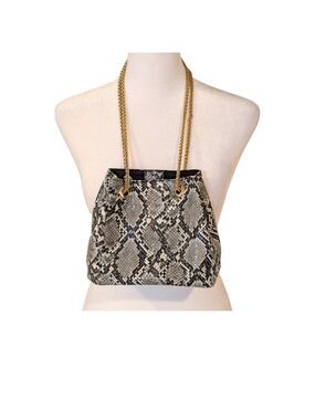 MMS Design Studio Snake Print Bucket Handbag,7" By 6.5" . Gold Tone Chain.